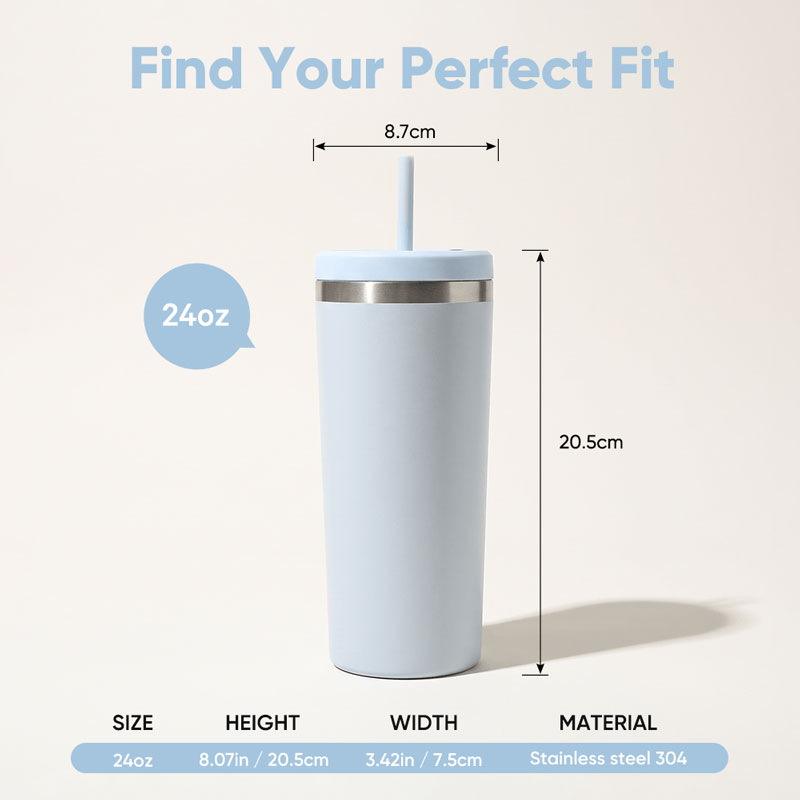 24oz Stainless Steel Travel Mug with Straw 19335A - Image 6