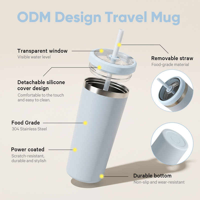 24oz Stainless Steel Travel Mug with Straw 19335A - Image 4