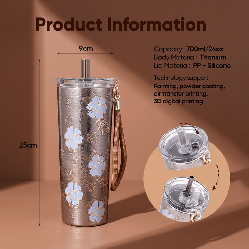 700ml Titanium Tumbler with Straw and Wrist Strap - Image 4