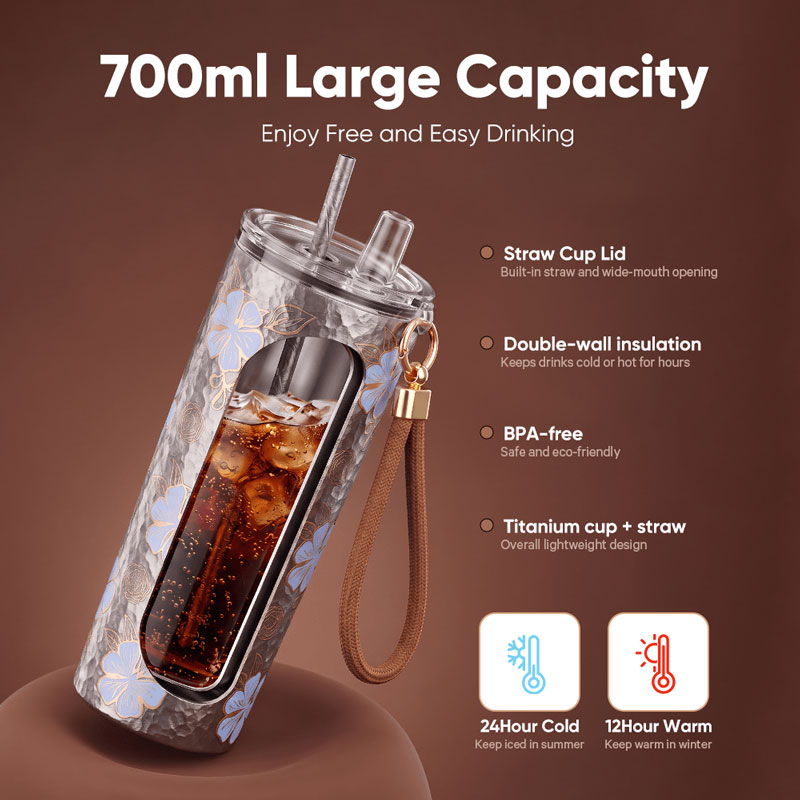 700ml Titanium Tumbler with Straw and Wrist Strap - Image 7