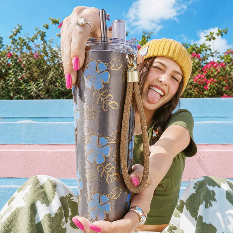 700ml Titanium Tumbler with Straw and Wrist Strap - Image 2